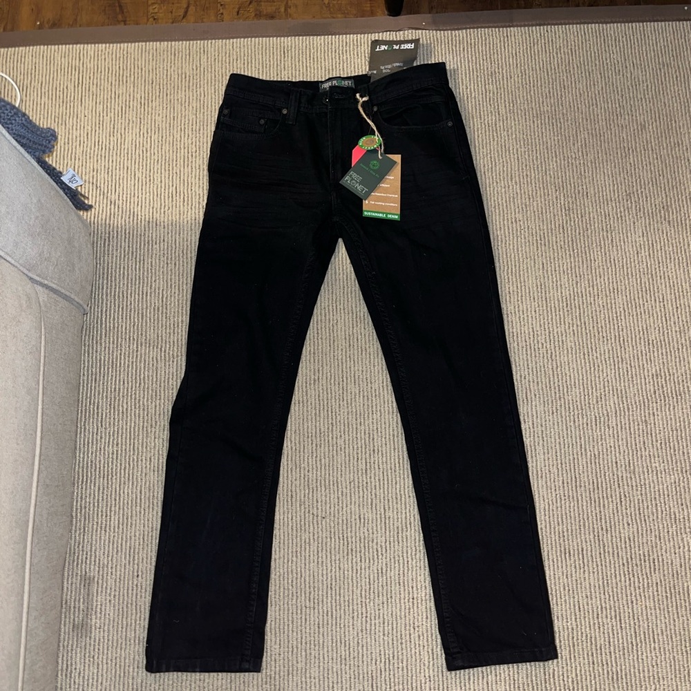 Free Planet Men’s Black Stretch Slim Jeans 30/30